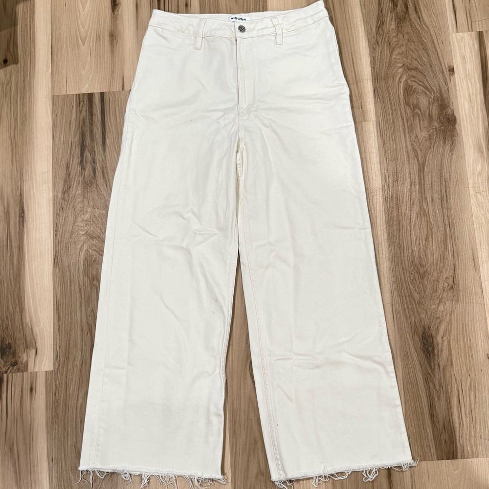 Vigoss Alanis Wide Leg Raw Hem White Jeans Women’s 31